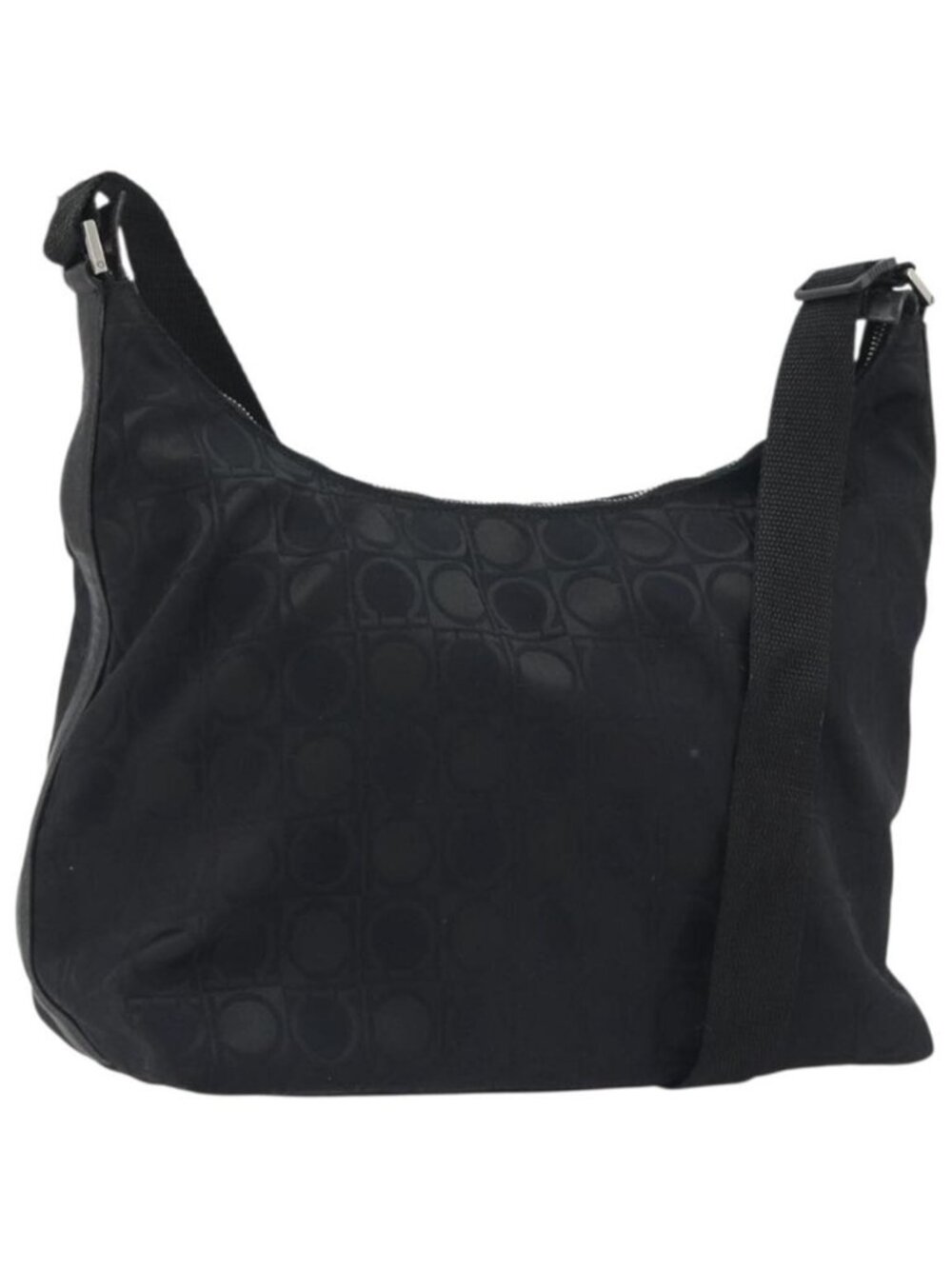 Authentic Salvatore Ferragamo Shoulder Bag Canvas Black Silver